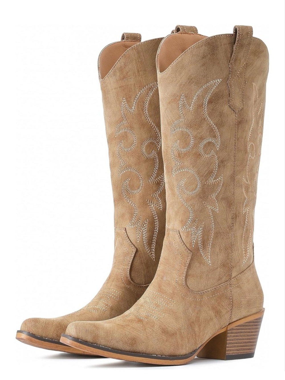 NWT IUV Western Cowgirl Boots Mid Calf Snip Toe Boot With Chunky Heel Camel 8 - Picture 7 of 13
